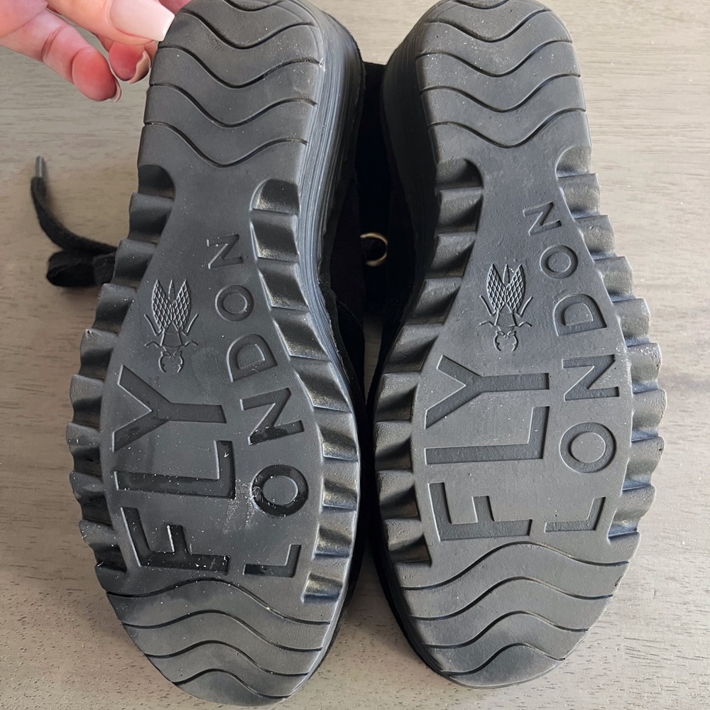 Fly London Yaffa Black Wedge Sandals - Picture 6 of 9